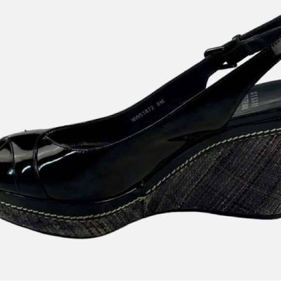 Stuart Weitzman - Women's Patent Wedge Shoes (black-size 6 1/2) - Picture 11 of 13
